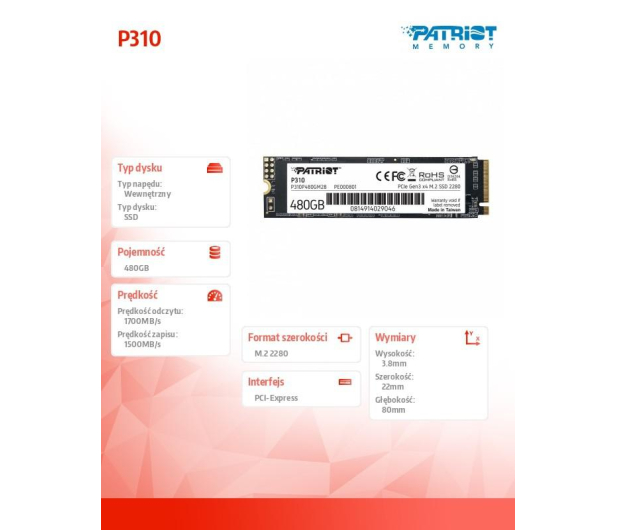 Patriot 480GB M.2 PCIe NVMe P310 - 1067726 - zdjęcie 9